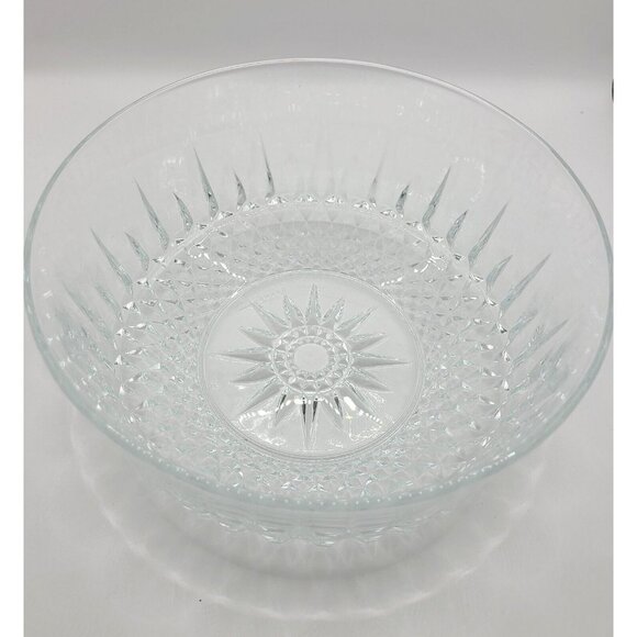 Vintage Arcoroc France Crystal Glass Serving Bowl 8" Diamond Starburst Diamond - Picture 1 of 8
